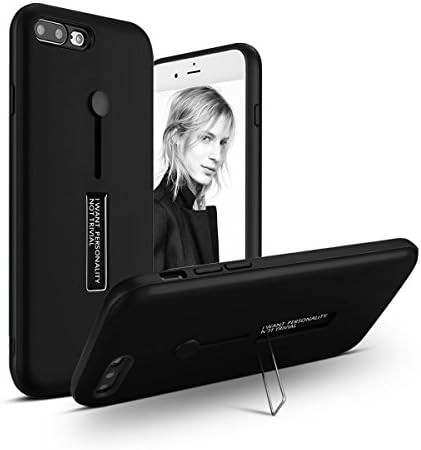 iPhone 7 Plus Case,iPhone 8 Plus Case,TRIPKY Slim High Impact Resistant Two Layer Hybrid Protective Case with Metal Kickstand and Finger Hand Loop Strap Holder for iPhone 7/8 Plus 5.5 inch Black