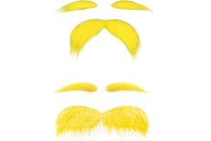 IDOTTA 2PCS Yellow Mustache and Eyebrows,Self Adhesive Fake Faux Beard for Halloween Funny Party Favor Men Women