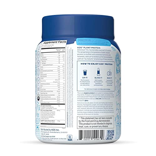 KOS Plant Based Protein Powder, Blueberry Muffin Organic Pea Protein Superfood with Spirulina