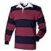 Front Row Sewn Stripe Long Sleeve Sports Rugby Polo Shirt (XL) (Burgundy/Navy)