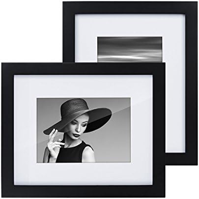 RooLee 2 Pack 8x10 Picture Frame Black Wood Photo Frame for Picture 5x7 with Mat or 8x10 Without Mat - Wall Mount or Tabletop Display