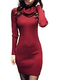v28 Women Cowl Neck Knit Stretchable Elasticity Long Sleeve Slim Fit Sweater Dress