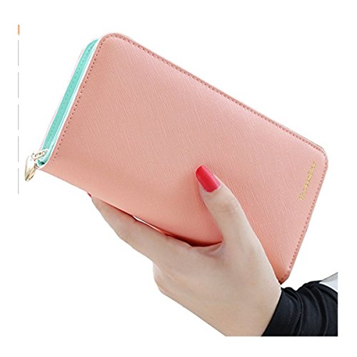 Fashion Wallets for Women, Bifold RFID Blocking Wallet Ladies Clutch Purse Women's Zipper Wallet For Phone Card Checkbook Holder & Organizer Long Large Capacity Purse Handbag Pink Green