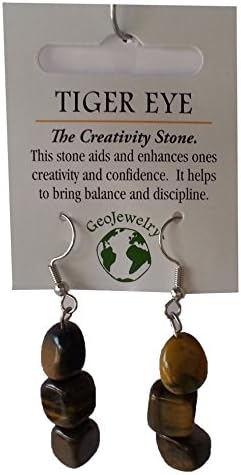 Natural Gemstone Tiger Eye Triple Nugget Earrings