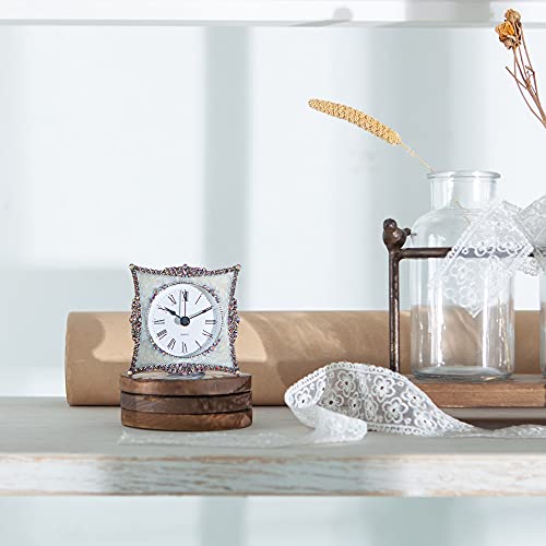 NIKKY HOME Crystal Elegant Small Quartz Analog Table Clock with Rosy Rhinestone Non-Alarm Desk Clock 3.5 by 1.5 by 3.5 Inches, White and Pink