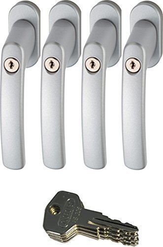 Abus 442582 FG200 S Sb Lockable Window Handle Silver Set 4 Piece