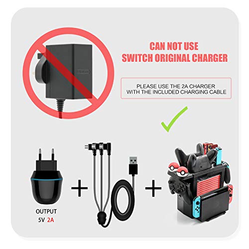 Controller Charger for Nintendo Switch, Charging Dock for Nintendo Switch 2 Joy-Cons, 2 Online NES controllers, 2 Pro Controllers and 2 Poke Ball Plus, Storage Stand for Nintendo Switch Games and Dock - Thumbnail 6