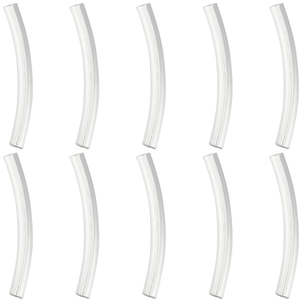 Beebeecraft 1 Box 10Pcs Tube Beads 925 Sterling Silver Curved Column Noodle Loose Spacer Beads 20x2mm for DIY Bracelet Necklace Jewellery Making Hole: 1.2mm