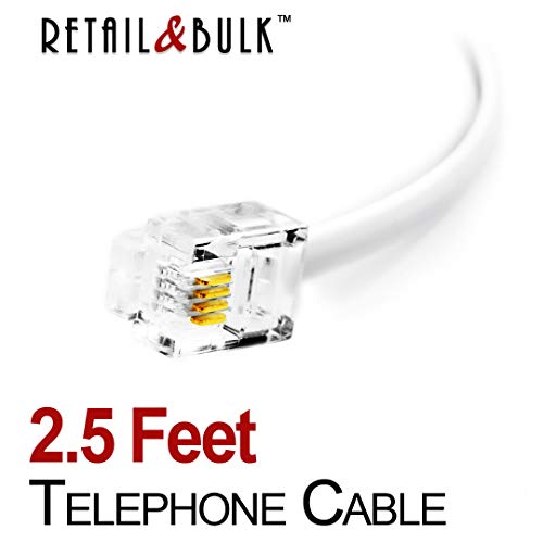 image for RetailAndBulk 2.5 Feet Premium Quality Telephone Cable, RJ11 Male to M