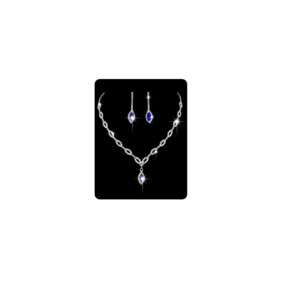 Wedity Wedding Crystal Necklace Earrings Set Bride Choker Necklaces Blue Pendant Jewelry for Women and Girls (Blue 1)