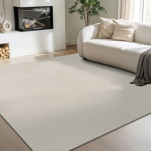 the carpet Rio - Moderner Kurzflor Teppich, weicher und pflegeleichter Anti-Rutsch-Teppich mit 3D-Optik, robust, für Wohnzimmer und Schlafzimmer, Crem