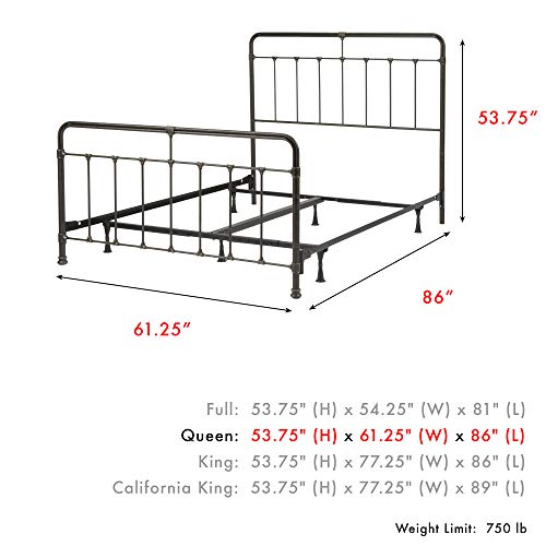 Leggett & Platt Fairfield Complete Metal Bed and Steel Support Frame with Spindles and Intricate Castings, Dark Roast Finish, Queen - Thumbnail 3