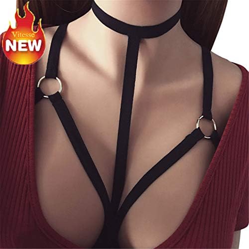 Hot Sale Sexy Women Girls Appliques Hollow Out Elastic Cage Bra Bandage Strappy Halter Bra Harness Bralette Crop Top Bustier (Black 0787, M)