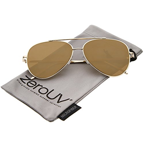 zeroUV - Mirrored Oversized Aviator Sunglasses for Women with Flat Mirror Lens 58mm (Gold/Brown Mirror)