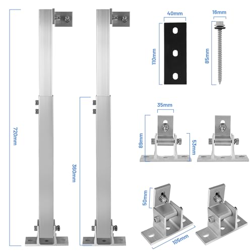 Royouzi Aluminium Solar Roof Panel Mount | Adjustable from 15 – 30 °, aluminium, 36 cm – 70 cm, suitable for boats, motorhomes, roof systems independent of the net (1)