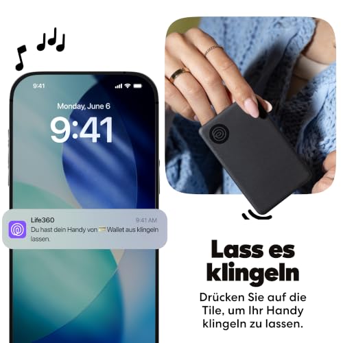 Tile Slim - Geldbörsenfinder, Bluetooth-Tracker und Gegenstandsfinder für Gepäckanhänger, Reisepässe und mehr. iOS- & Android-kompatibel. Handy-Finder. 1er-Pack (Schwarz)