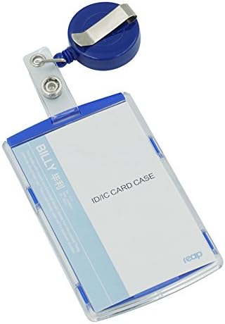 Bluemoona One Set - Hard Plastic ID Card Holder Credit Cards Vertical And Badge Reel Retractable Clip office Business (Blue)
