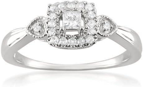 La4ve Diamonds10k White Gold Princess-cut & Round Diamond Halo Promise Ring (1/4 cttw, I-J, I1-I2)