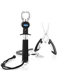 Alicates de pesca peces agarre juego de herramientas, zanmax soporte de agarre Fish Lip Gripper Grabber gancho de acero inoxidable con escala cinta métrica, disparador de dos caras, Kit de herramientas portátil apoyo Weigh 40lb