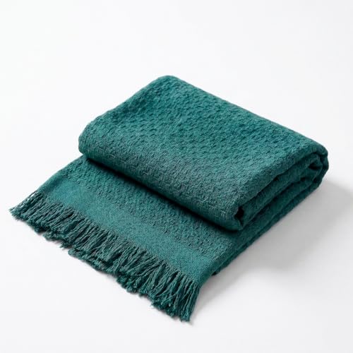 Decolab Manta Básica de Algodão Decorativa Moderna com Franja Estilo Boho para Poltrona, Sofá e Cama 150 x 120 cm em Acabamento Artesanal (Verde Brasil Copa Do Mundo)