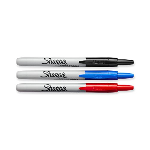 Sharpie Retractable Permanent Markers, Fine Point, Assorted Colors, 3