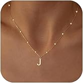 KISSCLOUD Initial Necklaces for Women 14K Gold Silver Dainty Letter Charm Necklace Personalized Name Pendant Bead Chain Necklace Non Tarnish Trendy Jewelry Gift