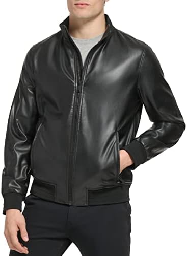 Amazon.com: DKNY Men's Faux Laether Modern Racer Jacket Leather