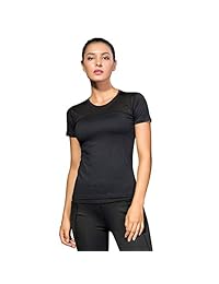 VEQKING - Camiseta deportiva de manga corta para mujer con costuras de malla
