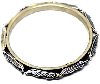 GiftPiper Oxidized Metal Bangle- Silver Leaf Pattern 2 (2.6)