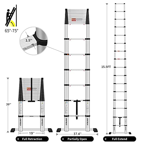 STEPTECH Telescoping Ladder 15.5 feet, Aluminum Telescopic Extension