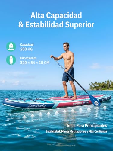 Niphean Inflatable Paddle Board for Adults with All Accessories, 320 cm Inflatable Paddle Surfing for All Levels, Sup Capacity 200 kg for 2 People, Stand Up Paddle Board with Seat