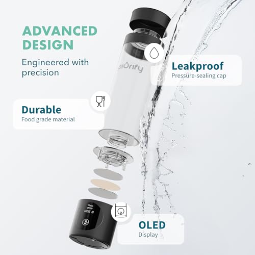PIURIFY Hydrogen Water Bottle Generator | Extended Warranty | Black | 6300+ PPB in 3 Cycles | USA Certified | 10 oz
