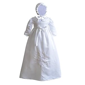 Cinda Traditionele baby-satijn lange mouwen doopjurk en motorkap