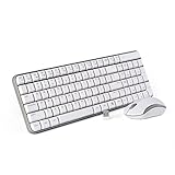 Jelly Comb MK08 [Whisper Quiet] Ultra Compact Wireless Keyboard and Mouse Combo Set for Windows and Android, Battery Operated, 2 AA Batteries Needed(Not Included),Silver+White