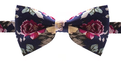 Bowtie - Floral - Navy Blue, Red, Green - Thumbnail 3