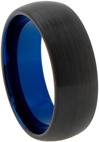 EMFY Tungsten Carbide Blue Matte Black Classic Dome Band Ring Size 11.5