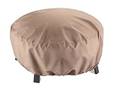 SunPatio Outdoor Fire Pit Cover, Round Fire Bowl Cover, Kettle Ottoman Cover, 32"Dia x 14"H, Water Resistant, Lightweight Furniture Cover with Adjustable Drawstring, Neutral Taupe