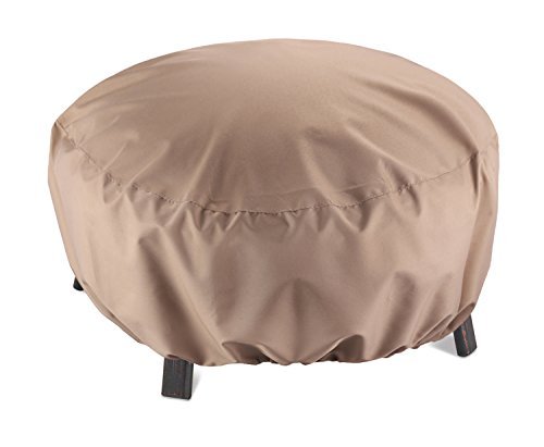 SunPatio Outdoor Fire Pit Cover, Round Fire Bowl Cover, Kettle Ottoman Cover, 32"Dia x 14"H, Water Resistant, Lightweight Furniture Cover with Adjustable Drawstring, Neutral Taupe