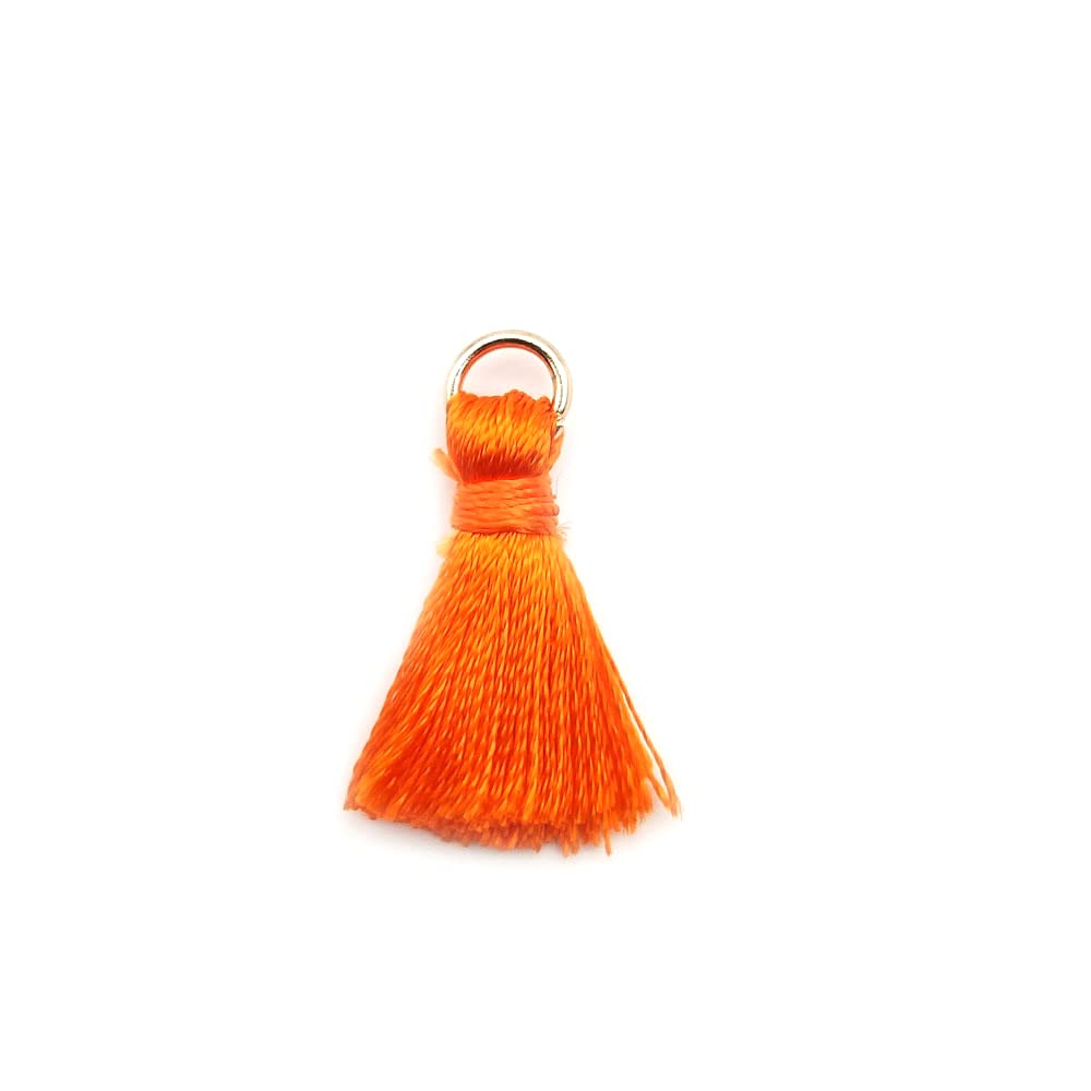 Pack of 50 Mini Tassel Pendants, 2 cm Silky Straight Fringe Tassel Bracelet Key Ring Craft Tassel for Earrings Jewellery Making Bags Bookmark DIY Craft Accessories, Orange
