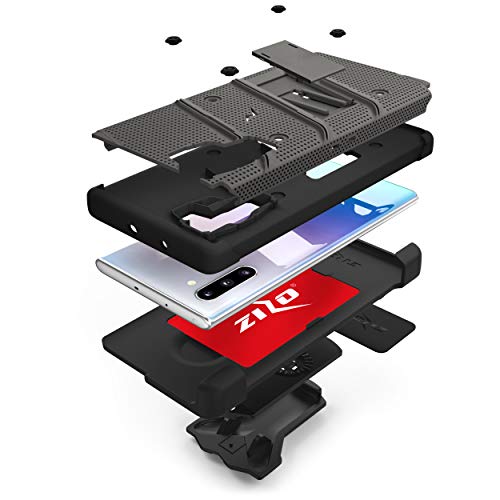 ZIZO Bolt Series Samsung Galaxy Note 10 Case | Heavy-Duty Military-Grade Drop Protection w/Kickstand Included Belt Clip Holster Lanyard (Metal Gray/Black)