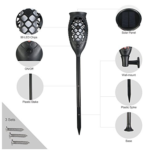 Juhefa Solar Lights Outdoor, Dancing Flickering Flames Torches Lights Lantern with Waterproof Wireless Security Auto On/Off Dusk to Dawn for Landscape Garden Patio Pathway Yard Deck (1 Pack) - Thumbnail 5