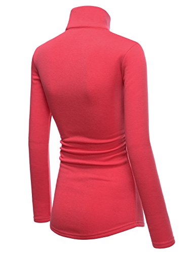 NEARKIN (NKNKWTT791 Women Soft Fleece Lined Comfy Slim Cut Upturned Collar Zipup Tshirts HOTPINK US S(Tag Size M) - Thumbnail 2