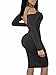 BEAGIMEG Women's Sexy V Neck Long Sleeve Bodycon Midi Party Club Dress, Black, Small