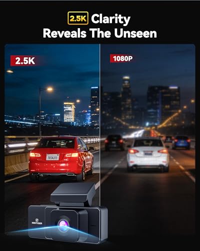 REDTIGER A3 Camara para Carro 3 Canales WiFi, 2.5K+1080P+1080P Delantera/Trasera/Interior, Pantalla 3.18'', Visión Nocturna IR, Grabación en Bucle, Estacionamiento 24H, Soporta 256GB