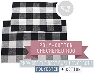 Most Beautiful Black and White Doormat - Set of 2, Polyester Cotton Buffalo Rugs - Plaid Door Mat - Kitchen Mat, Bathroom Rugs, Runner Rug, Welcome Mat - Sizes: Medium 23.6"x 35.4"+ Small 17.7"x 25.5"