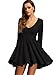 OEUVRE Women's Party Black Dress Flare Skater V-Neck Pleated Mini Dress