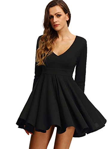 Oeuvre women s v neck flare flowy solid a line cocktail…