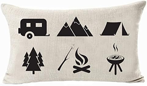 Field Camping Adventure Mountain Tree Tent Cotton Linen Throw Pillow Covers Cushion Cover Decorative Sofa Bedroom Living Room Rectangle 12 X 20 Inches(P)