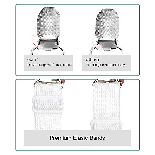 Premium Bed Sheet Fasteners, 2 Pcs Adjustable Crisscross Fitted Sheet Band Straps Grippers Suspenders Corner Holder Elastic Heavy Duty for All Bedsheets Flat Sheets Mattress Cover (Set of 2) (white)