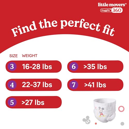 HUGGIES SIZE 4 BABY DIAPERS, LITTLE MOVERS HUGGFIT 360° BABY DIAPERS WITH 360° WAISTBAND, SIZE 4 (22-37 LBS), 64 COUNT, PACKAGING MAY VARY